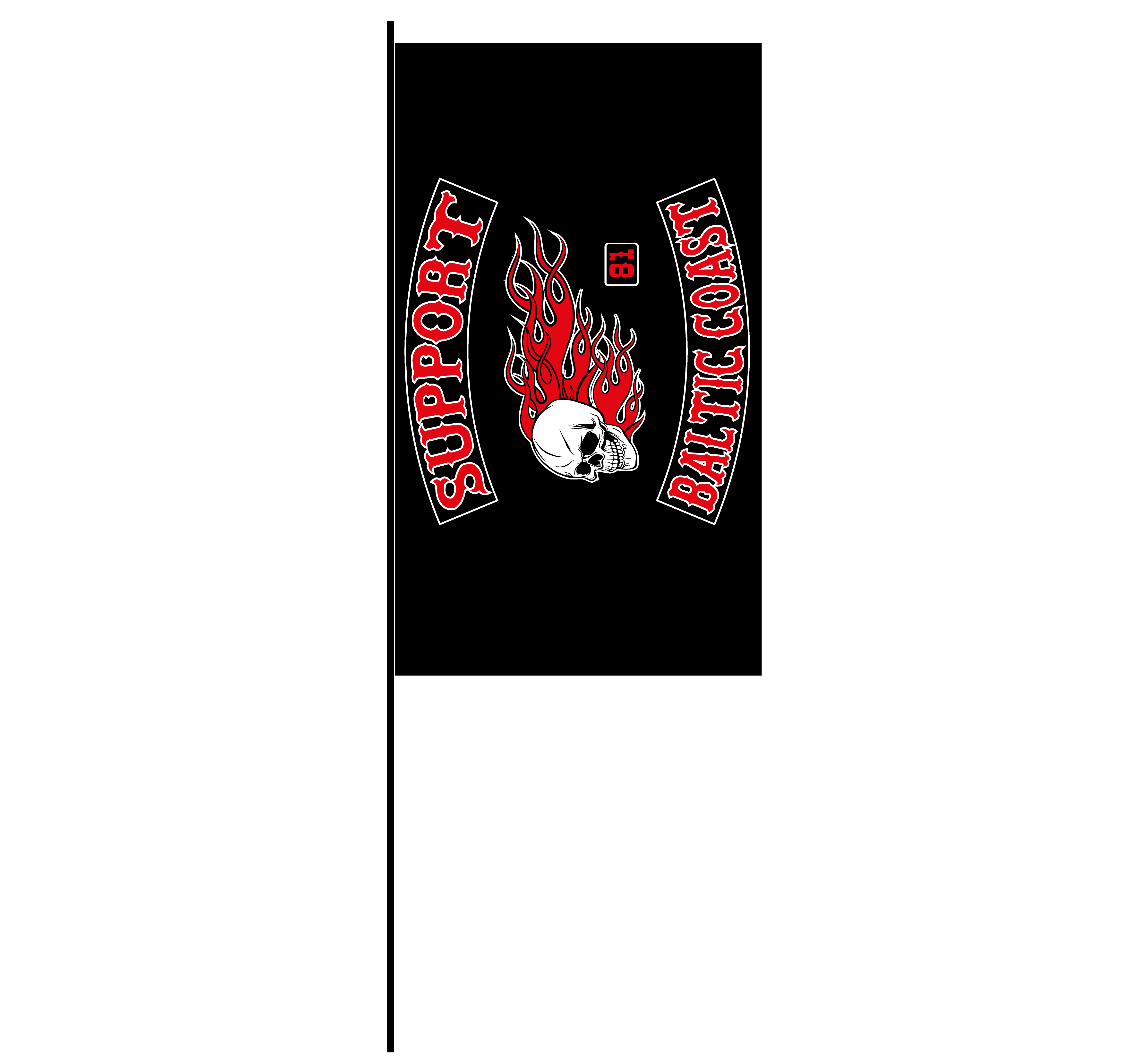 Fahne im Hochformat Flammenkopf Fahne im Hochformat Flammenkopf